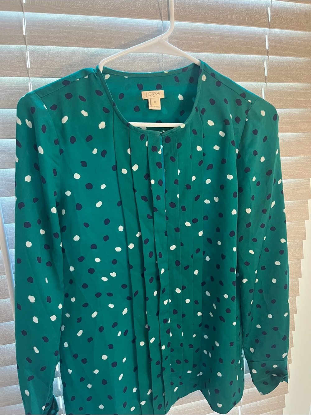 J. Crew Teal Dot Pleated Blouse